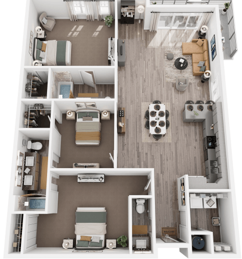 Floor plan for 3 beds, 2.5 baths, 1714 sqft
